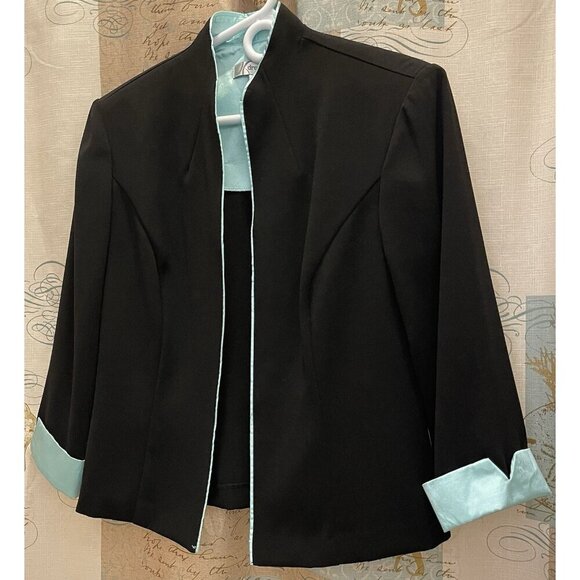 Dressbarn Black Pastel Green Open Front Women’s Suit Jacket, 3/4 Sleeves, Size 8 - Picture 2 of 9